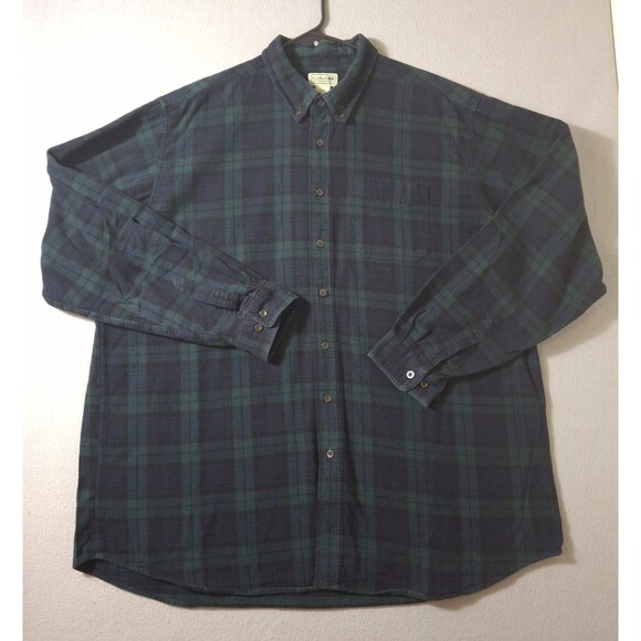 LL Bean Scotch Plaid Flannel Shirt Mens XXLT Blue Green Blackwatch Tartan - Picture 1 of 7